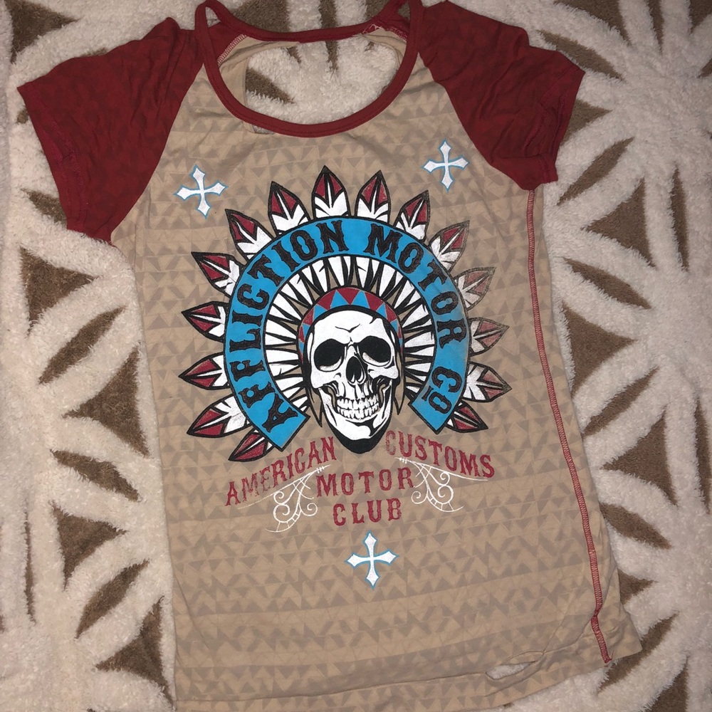 Affliction Indian skull cut out T-shirt